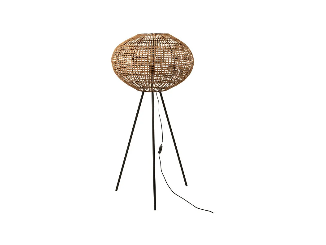 Lampadaire Trépied "Rotin & Métal" 125cm Naturel