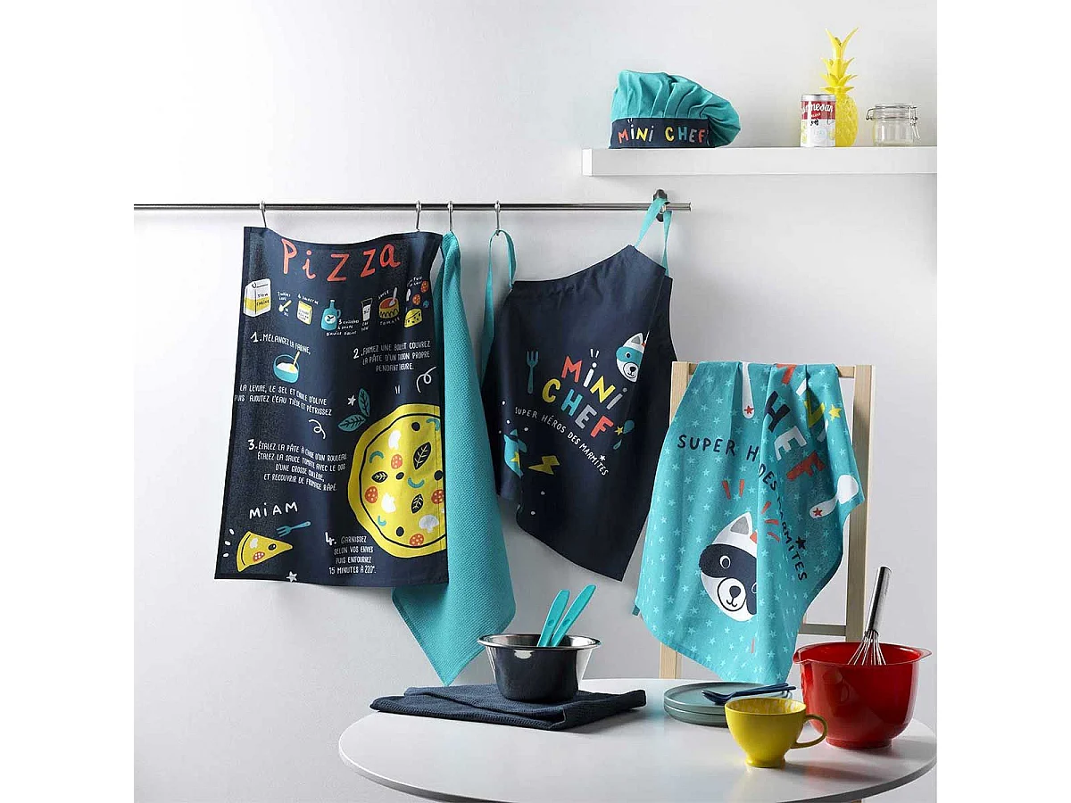 Lot de 2 Torchons Enfant "Mini Chef" 50x70cm Bleu