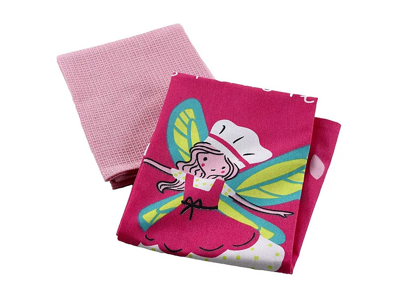 Lot de 2 Torchons Enfant "Mini Fée" 50x70cm Rose