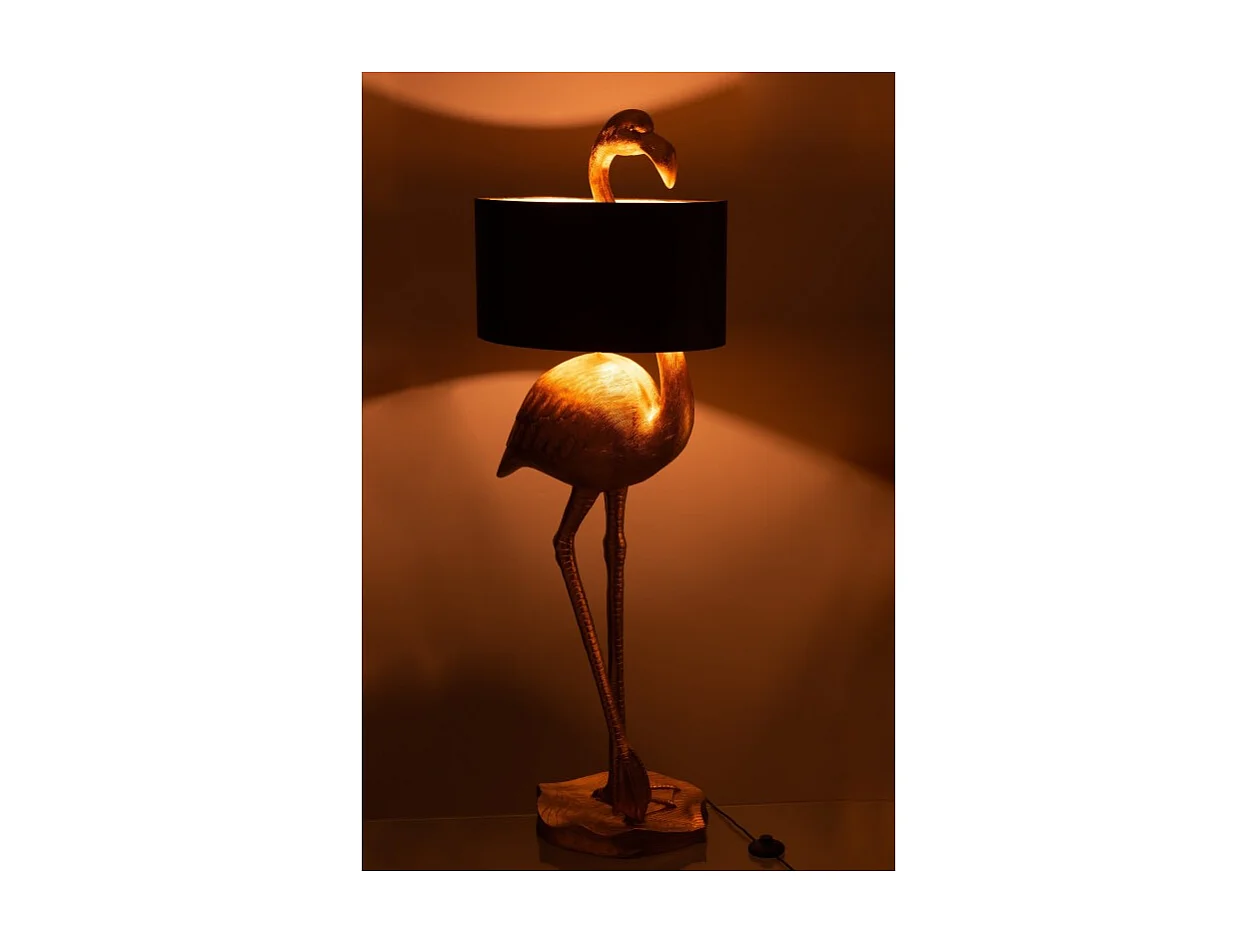 Lámpara de flamenco rosa de resina dorada de 55x41x139cm.