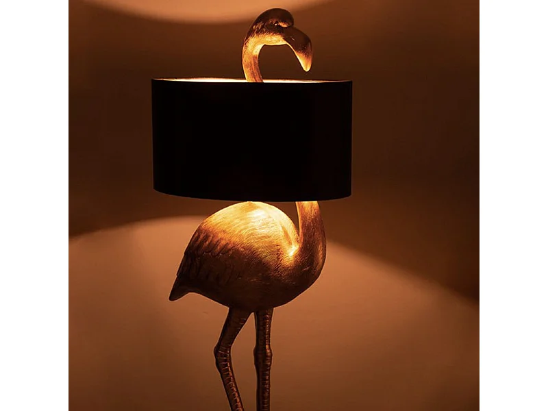 Lámpara de flamenco rosa de resina dorada de 55x41x139cm.