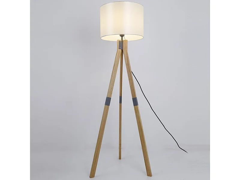 Lampadaire en Bois "Dawan" 148cm Naturel & Blanc