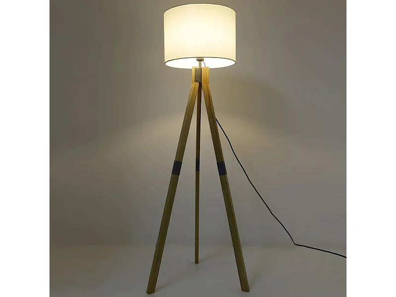 Lampadaire en Bois "Dawan" 148cm Naturel & Blanc