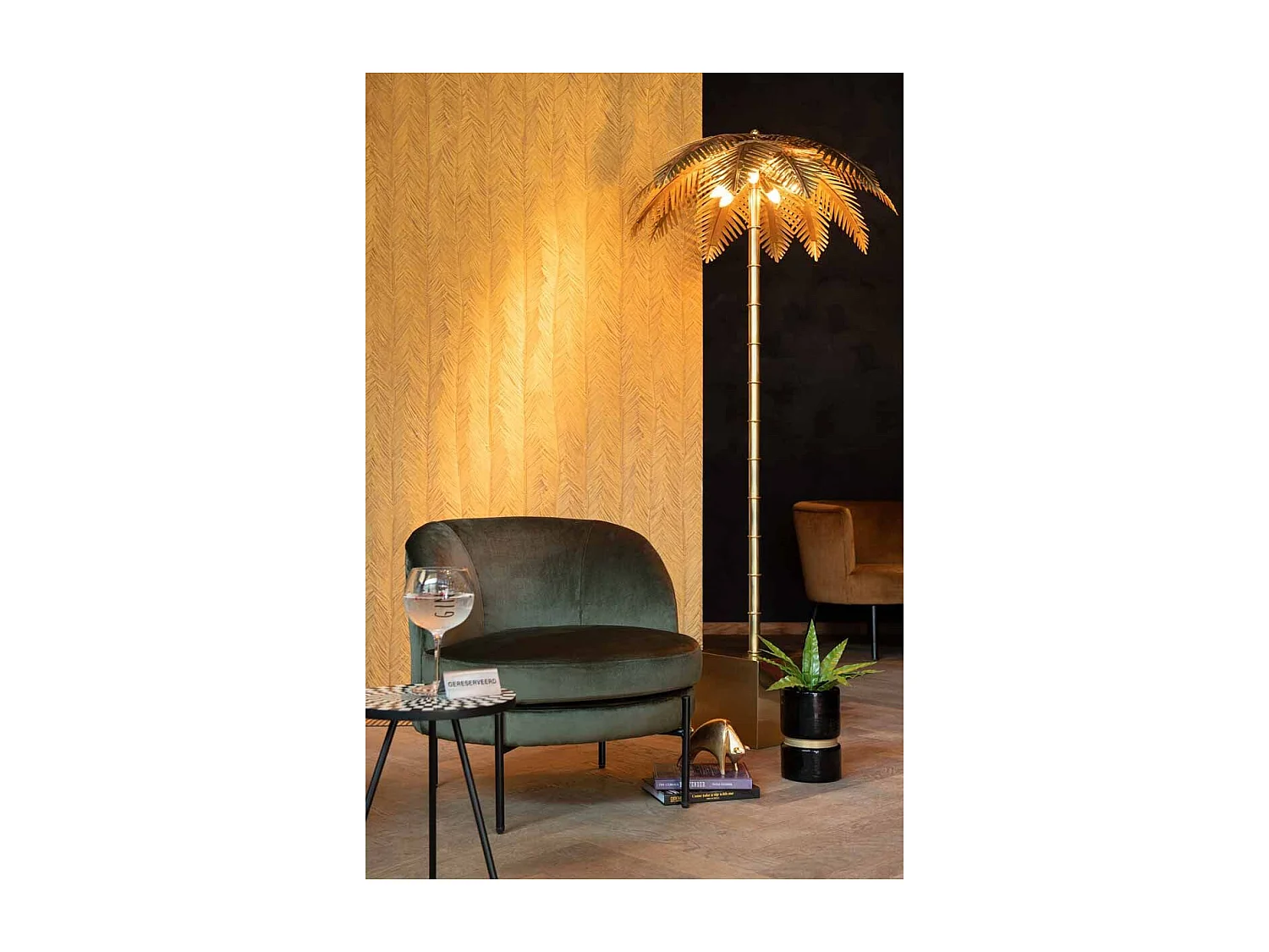 Lampadaire Design "Feuille de Coco" 133cm Or
