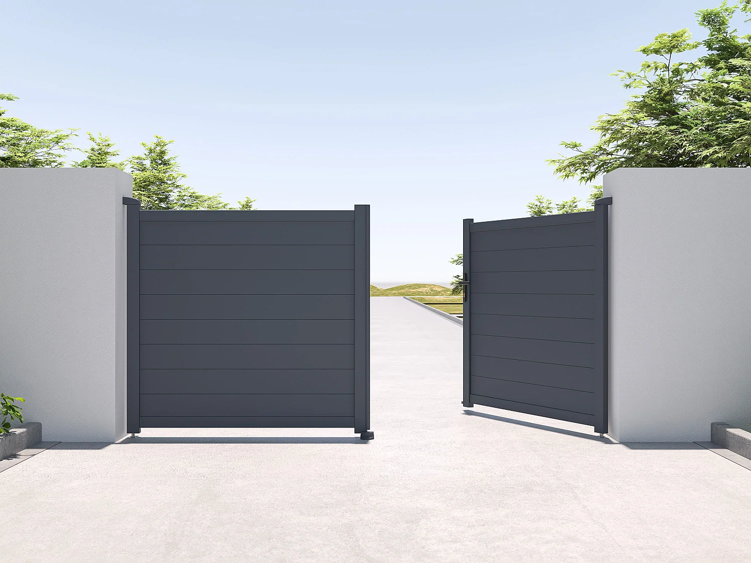 Vleugeltuinhek in aluminium zonder doorkijk L305 x H150 cm donkergrijs - NAZARIO