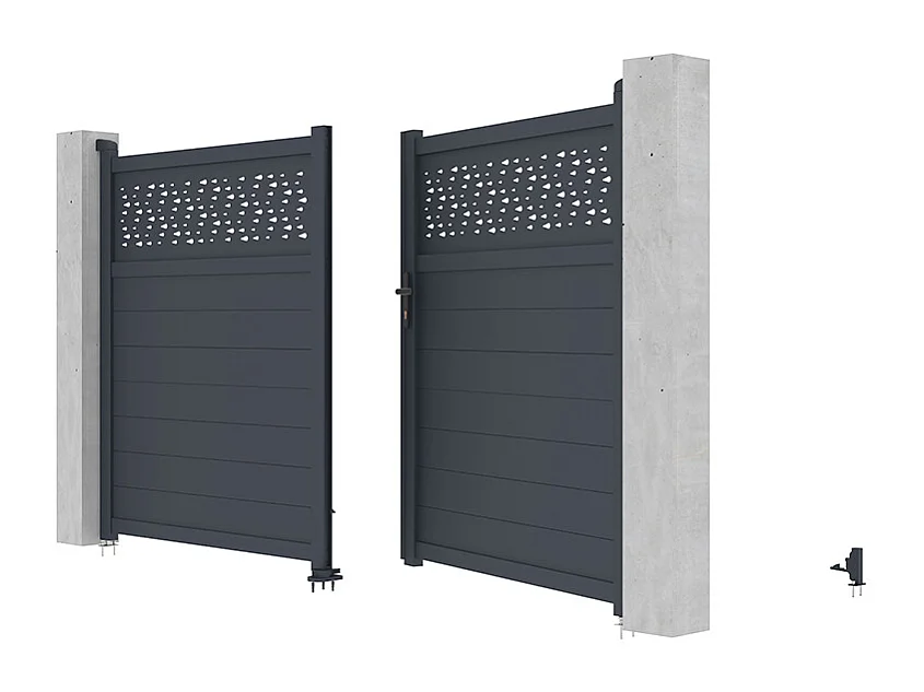 Gartentor Flügeltor - 355 x 181 cm - Aluminium - Halbvoll mit Muster - Anthrazit - BAZIO