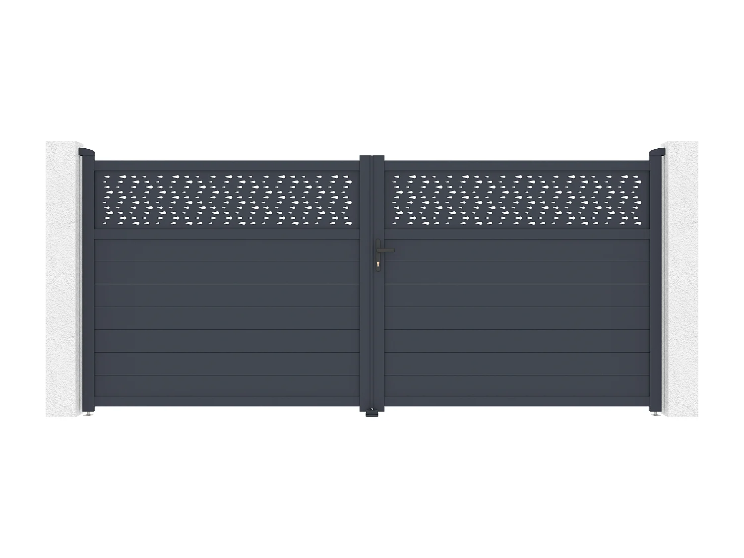 Portail battant aluminium semi plein à motifs L397 x H181 cm anthracite - BAZIO