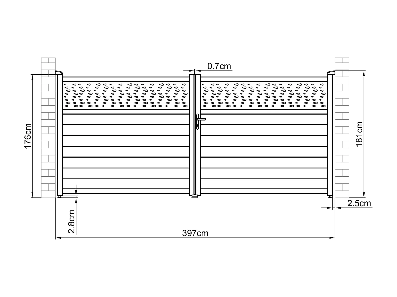 Portail battant aluminium semi plein à motifs L397 x H181 cm anthracite - BAZIO