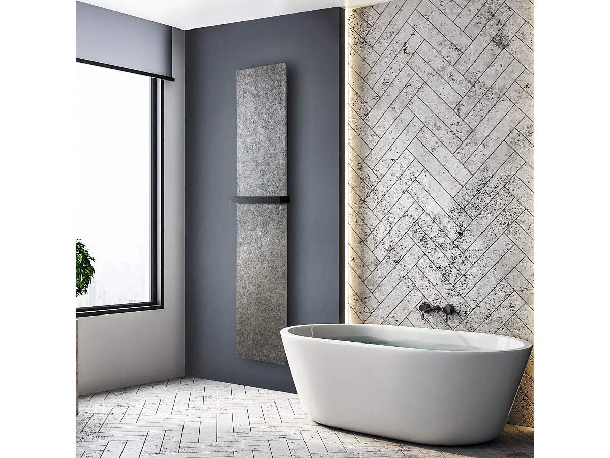 Radiateur sèche-serviettes électrique PIERRE NATURELLE Roche de mer   1200W - 50x200 cm avec 2 barres finition acier inox brossé