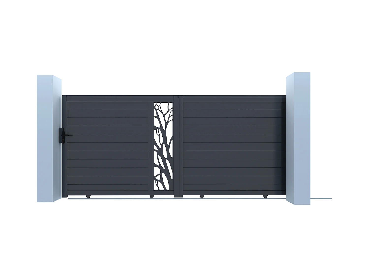 Portail coulissant aluminium semi ajouré à motifs L400 x H187 cm anthracite LABRIT II