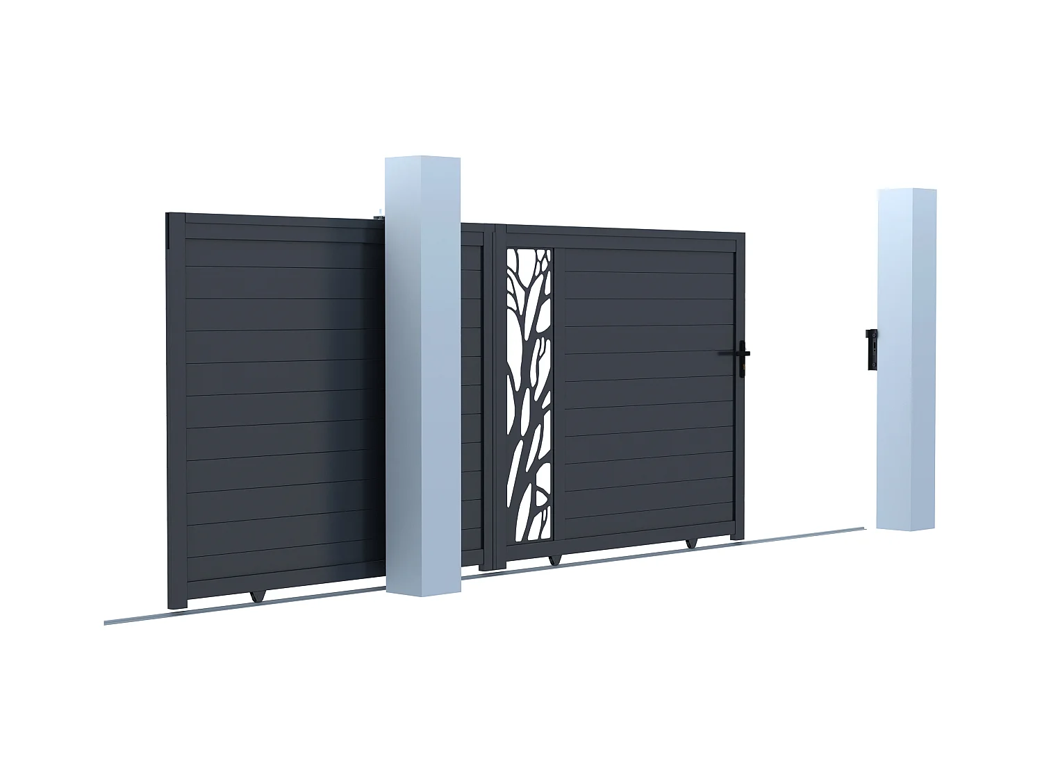 Portail coulissant aluminium semi ajouré à motifs L400 x H187 cm anthracite LABRIT II