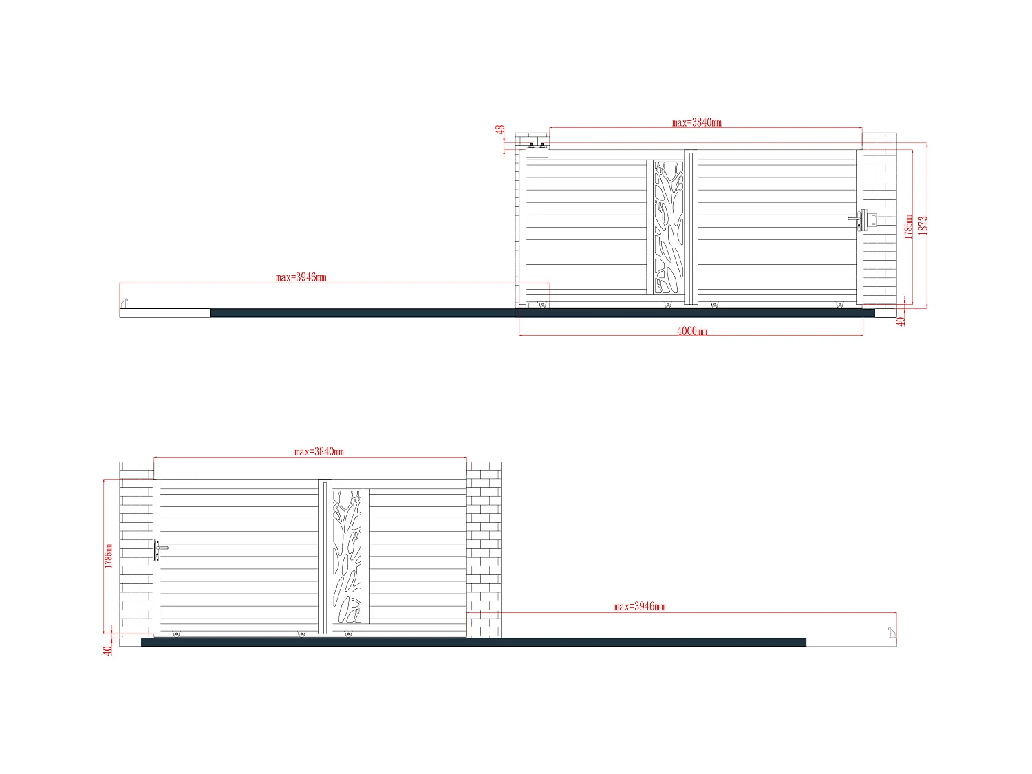 Portail coulissant aluminium semi ajouré à motifs L400 x H187 cm anthracite LABRIT II