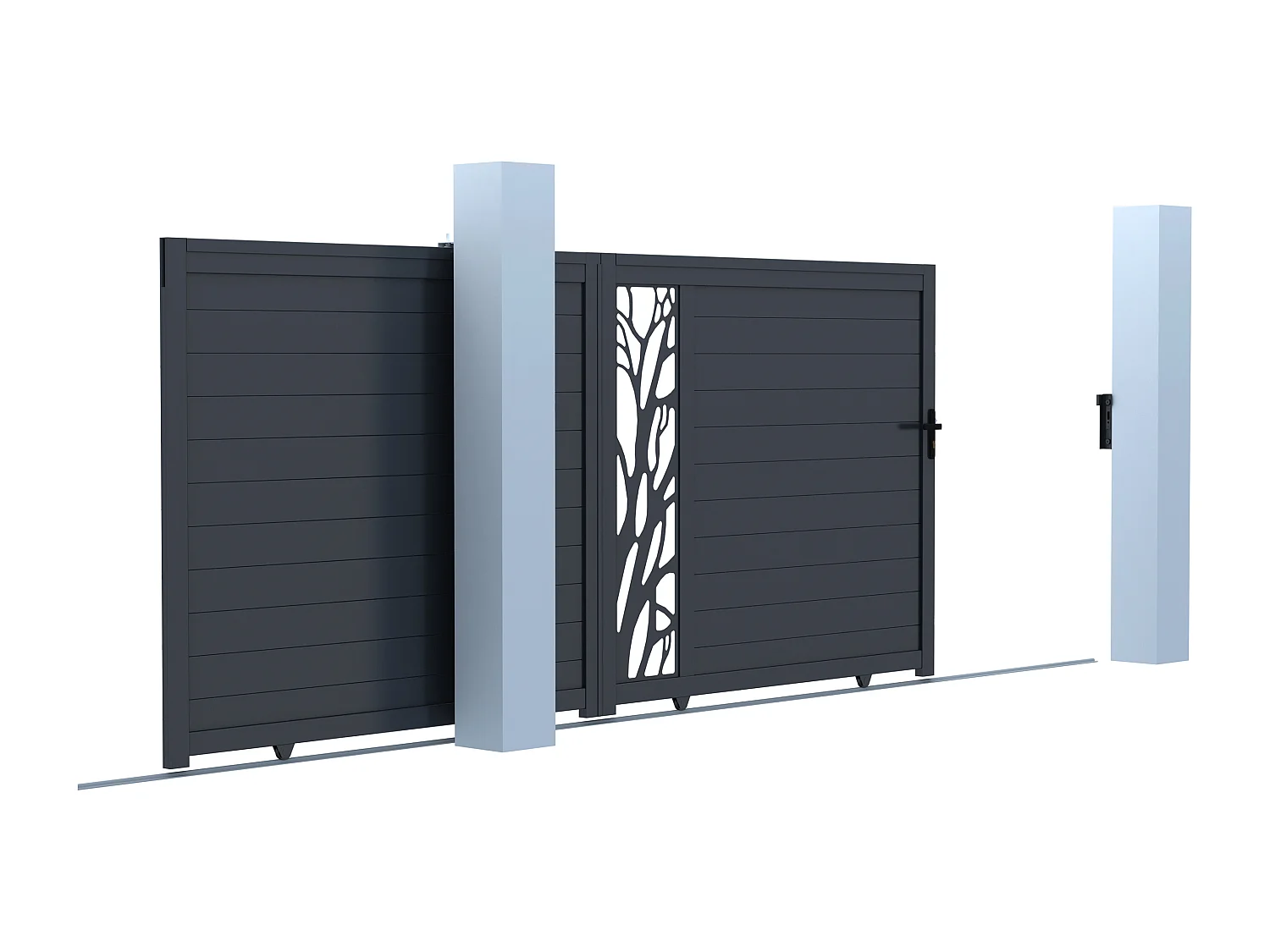 Cancello scorrevole Alluminio semi traforato con motivi L400 x H179 cm Antracite in kit - LABRIT II
