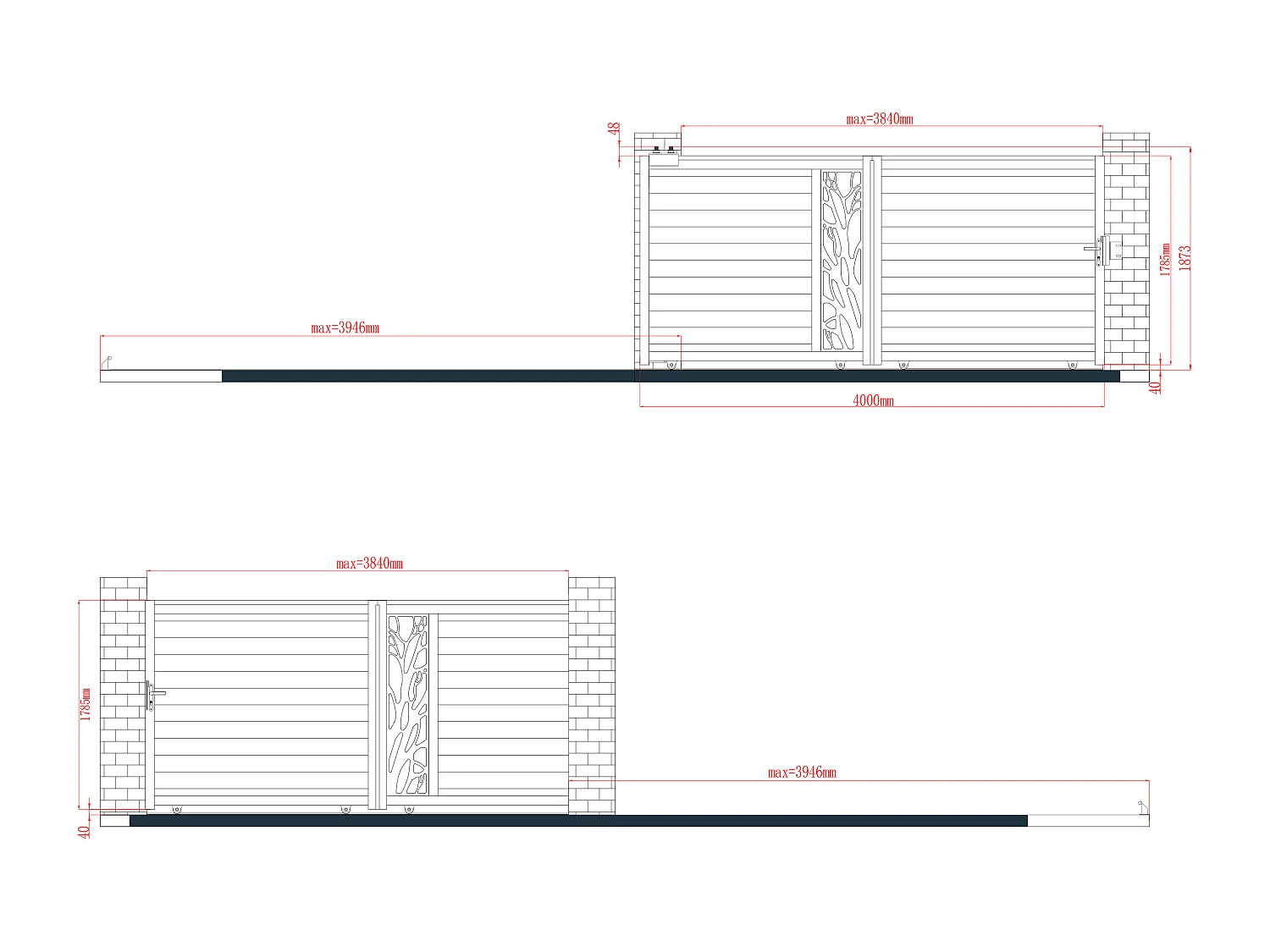 Cancello scorrevole Alluminio semi traforato con motivi L400 x H179 cm Antracite in kit - LABRIT II