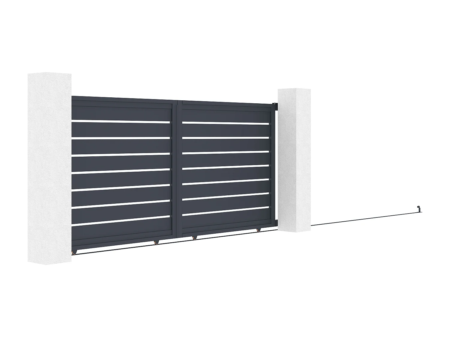Schuifpoort in opengewerkt aluminium L374 x H165 cm donkergrijs - PRIMO