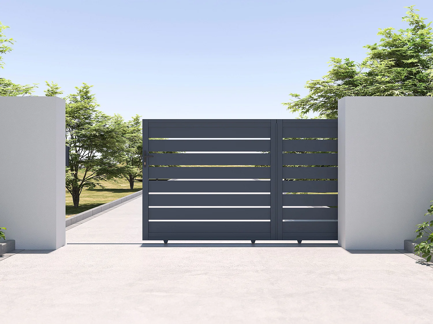 Portail coulissant aluminium ajouré L374 x H165 cm anthracite - PRIMO