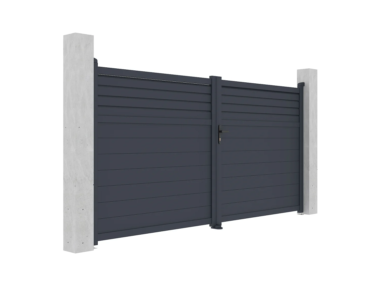 Portail battant aluminium persienné L355 x H181 cm anthracite - VIAZO