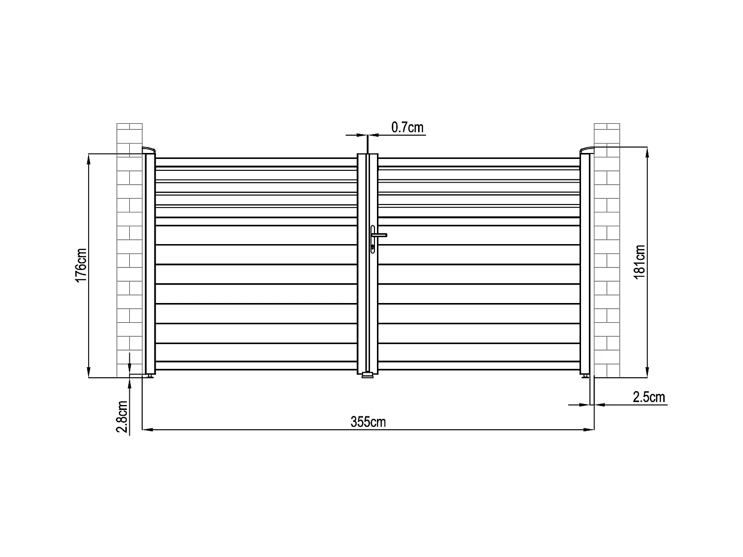 Portail battant aluminium persienné L355 x H181 cm anthracite - VIAZO