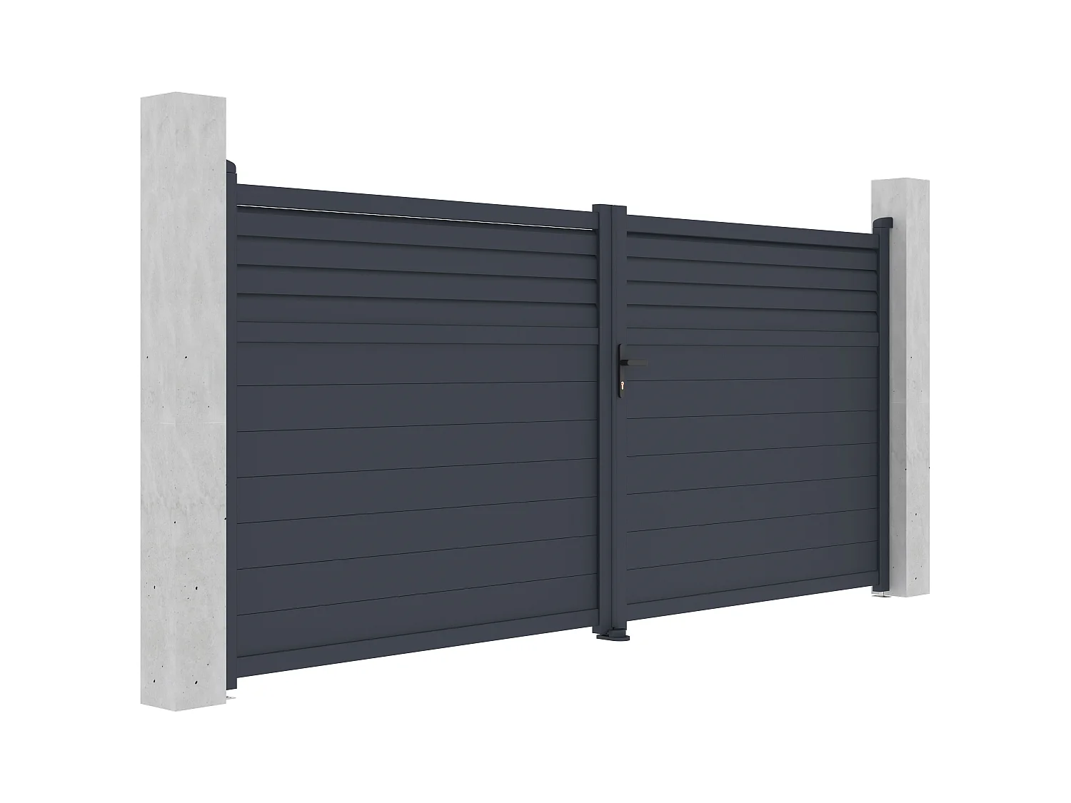 Portail battant aluminium persienné L397 x H181 cm anthracite - VIAZO