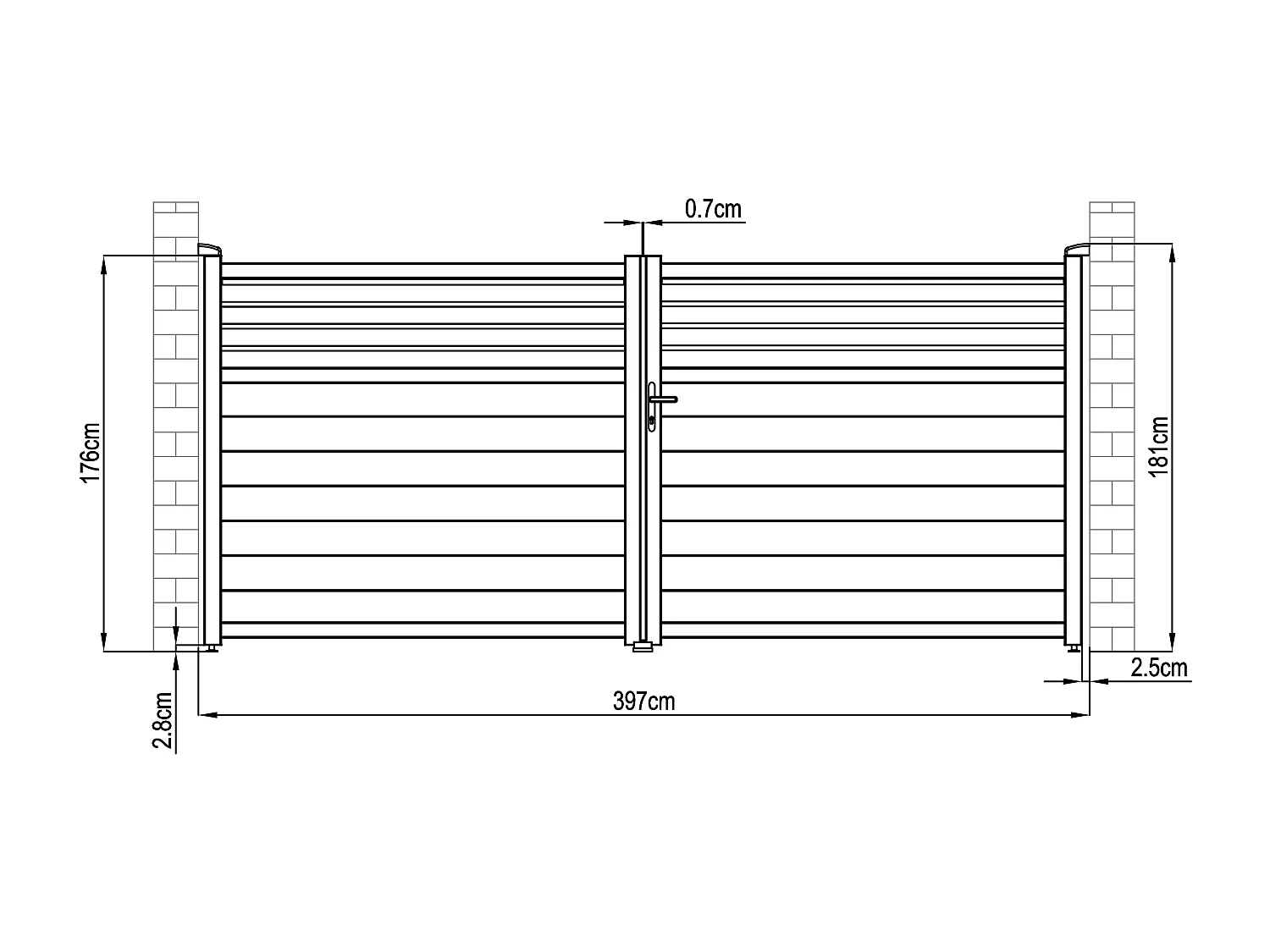 Aluminium svänggrind med persienner B397 x H181 cm antracit - VIAZO