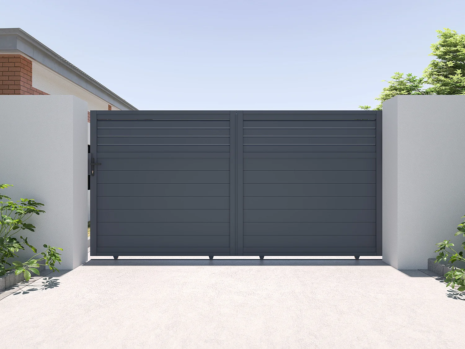 Portail coulissant aluminium persien L374 x H180 cm anthracite - VIAZO