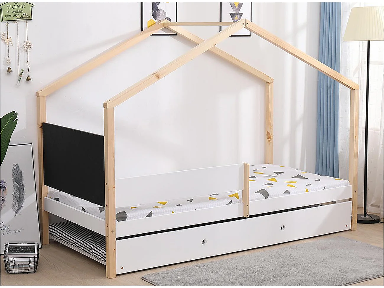 Lit Enfant Cabane & Tiroir "Minette" 90x190cm Blanc