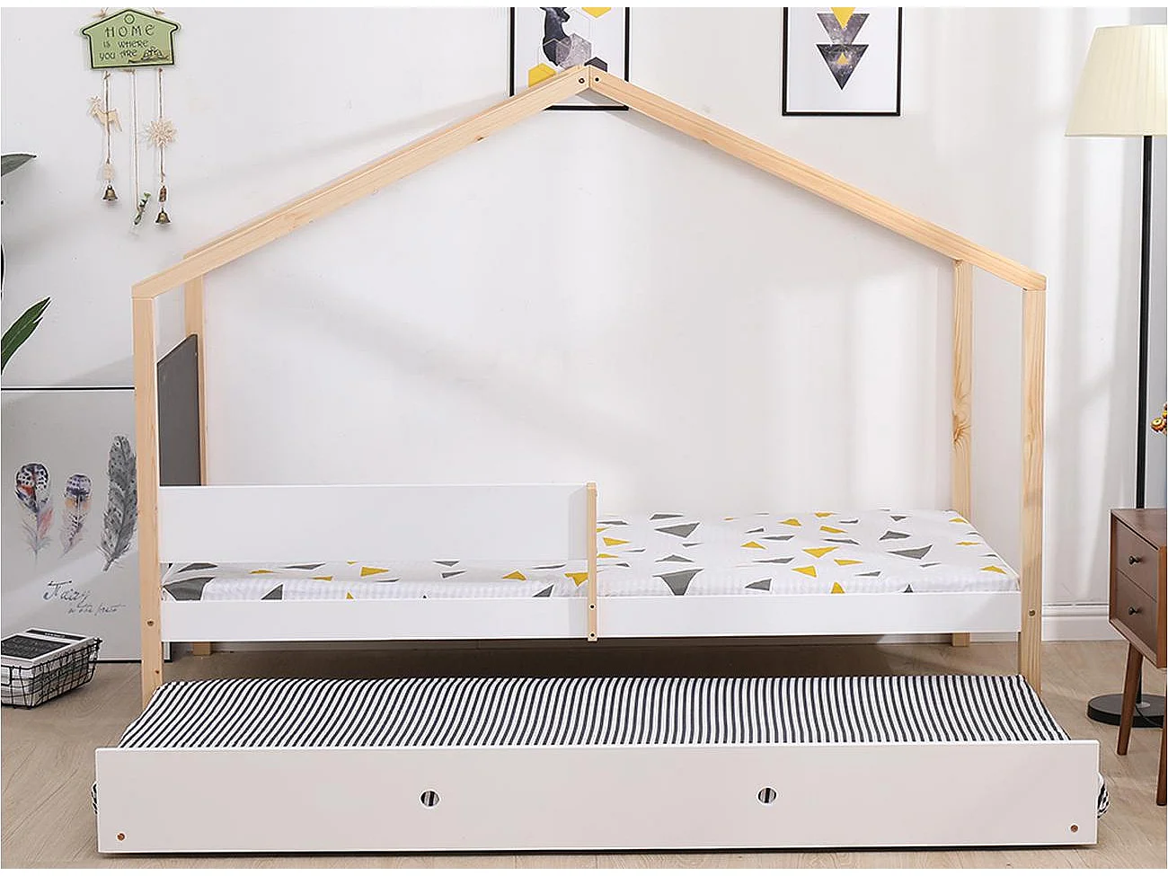 Lit Enfant Cabane & Tiroir "Minette" 90x190cm Blanc