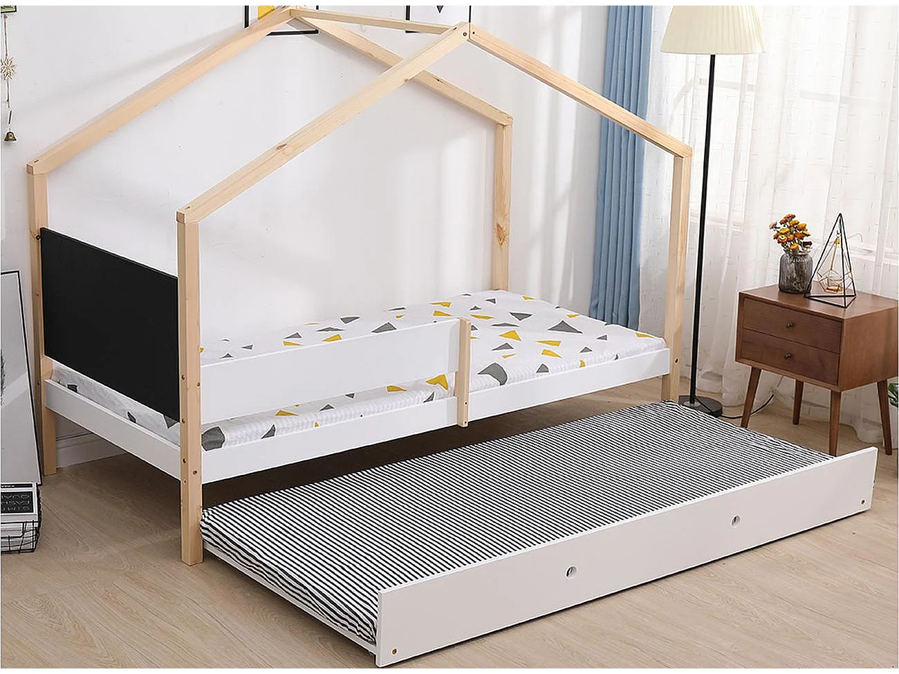 Lit Enfant Cabane & Tiroir "Minette" 90x190cm Blanc