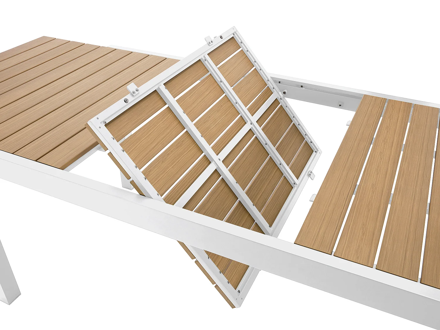 Mesa de Mesa y sillas de jardín extensible de aluminio y poliwood L.170/230 cm - Natural claro y blanco - MACILA de MYLIA