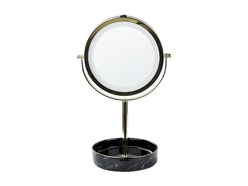 Kosmetikspiegel mit LED-Beleuchtung gold/schwarz ø 20 cm doppelseitig Savoie