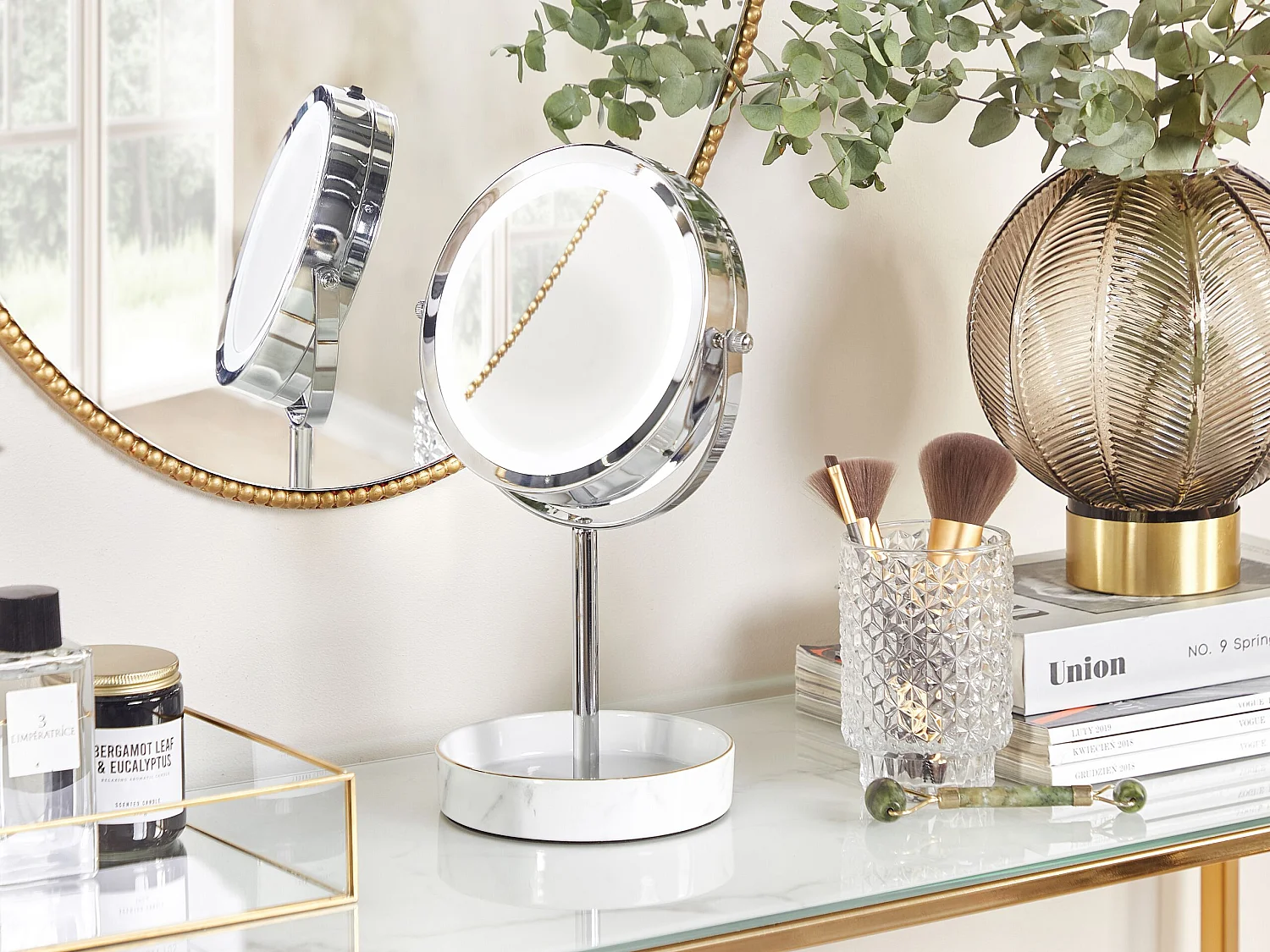 Kosmetikspiegel mit LED-Beleuchtung silber/weiß ø 20 cm doppelseitig Savoie