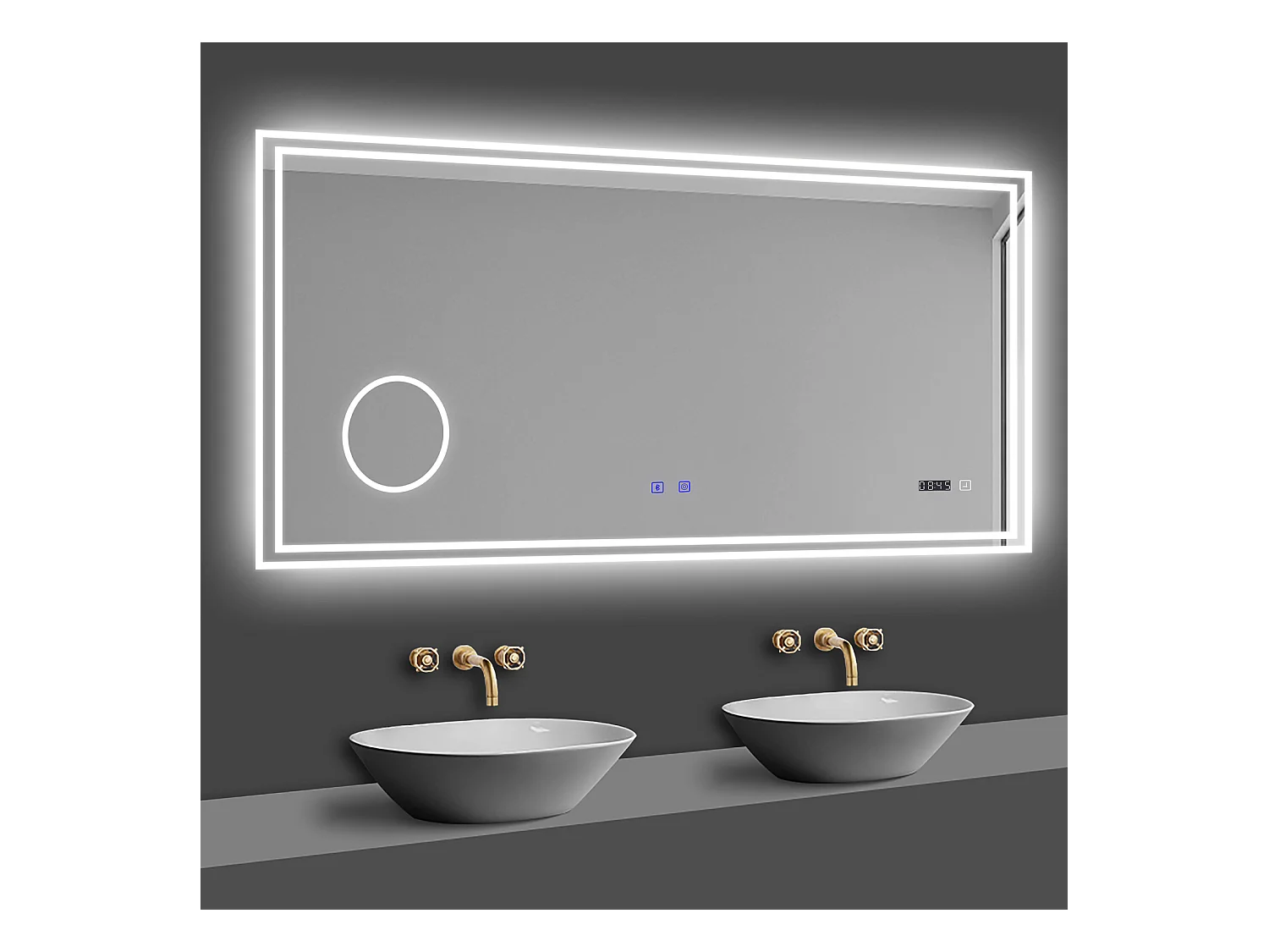 Aica Miroir de Salle de Bain LED avec Bluetooth 140 x 80cm, Miroir Lumineux avec 3 Couleurs et Anti-buée, Mural Miroir éclairé avec grossissant 3x