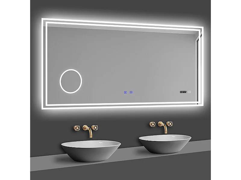 Aica Miroir de Salle de Bain LED avec Bluetooth 160 x 80cm, Miroir Lumineux avec 3 Couleurs et Anti-buée, Mural Miroir éclairé avec grossissant 3x