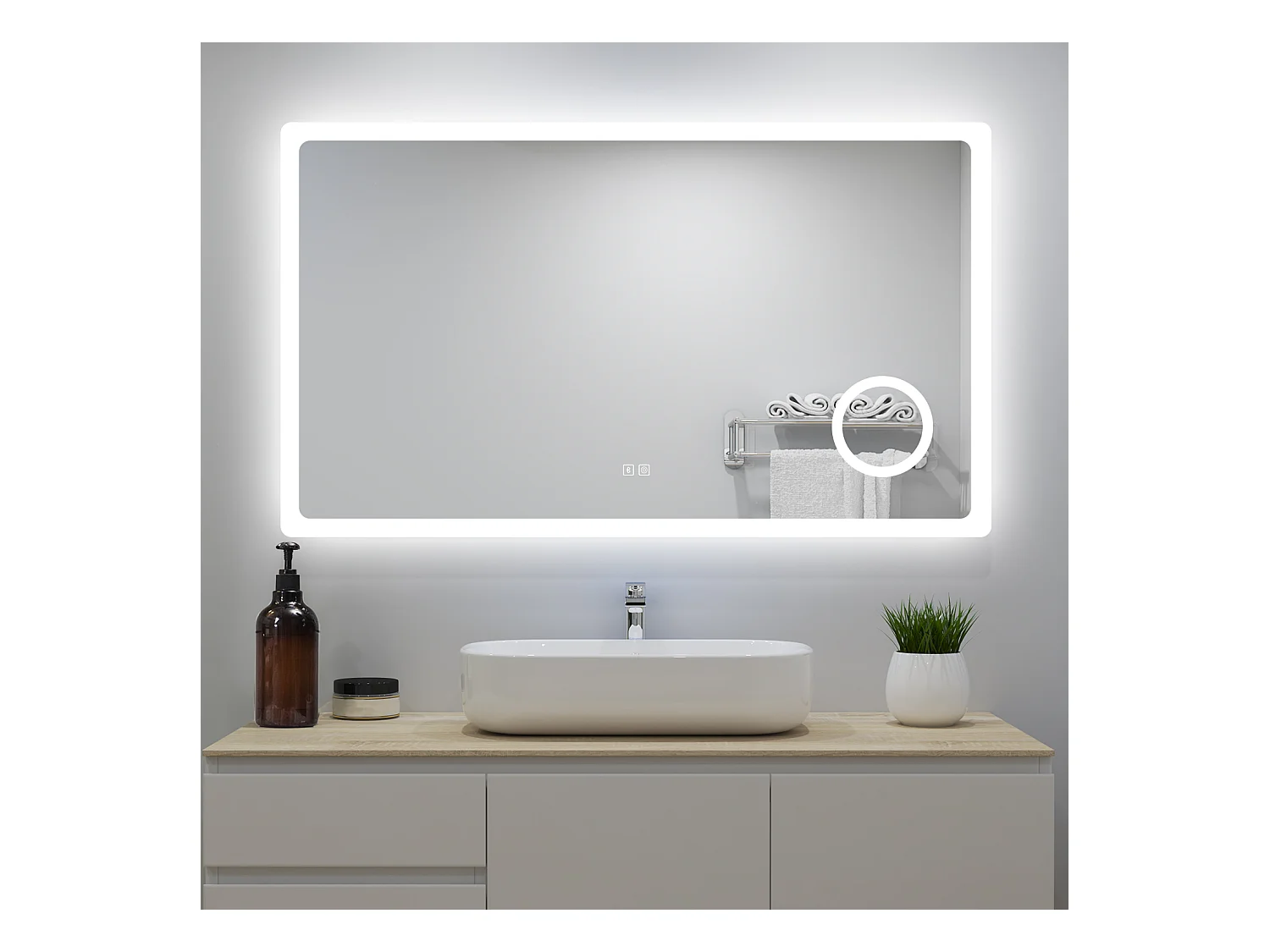 Aica Miroir de Salle de Bain LED avec Bluetooth 100 x 60cm, Miroir Lumineux avec 3 Couleurs + Anti-buée + grossissant 3x，Mural Miroir