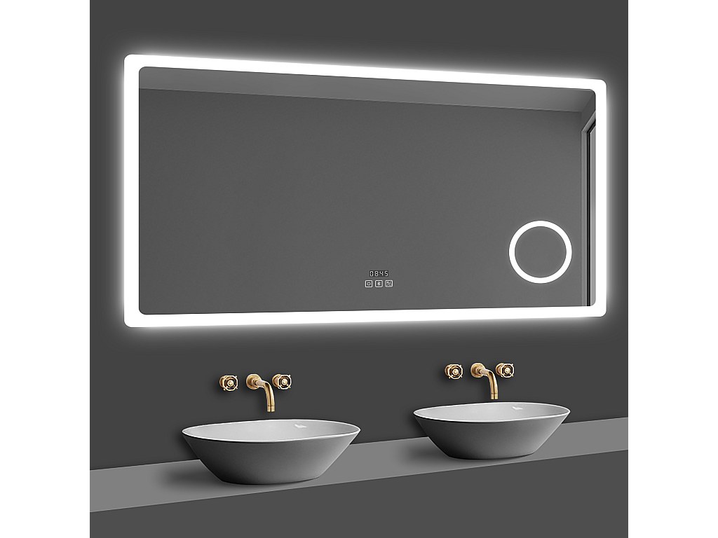 Aica Miroir Salle de Bain LED avec Bluetooth, Mural Miroir avec Horloge