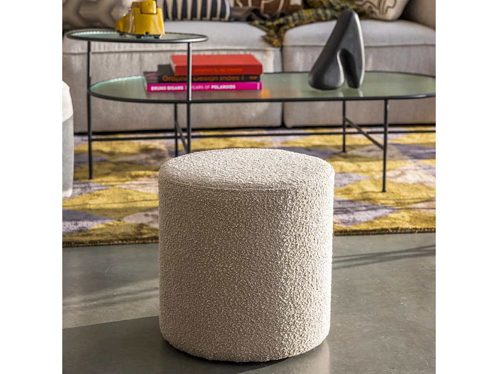 Ejby - Pouf rond en tissu bouclette ø34cm - Beige
