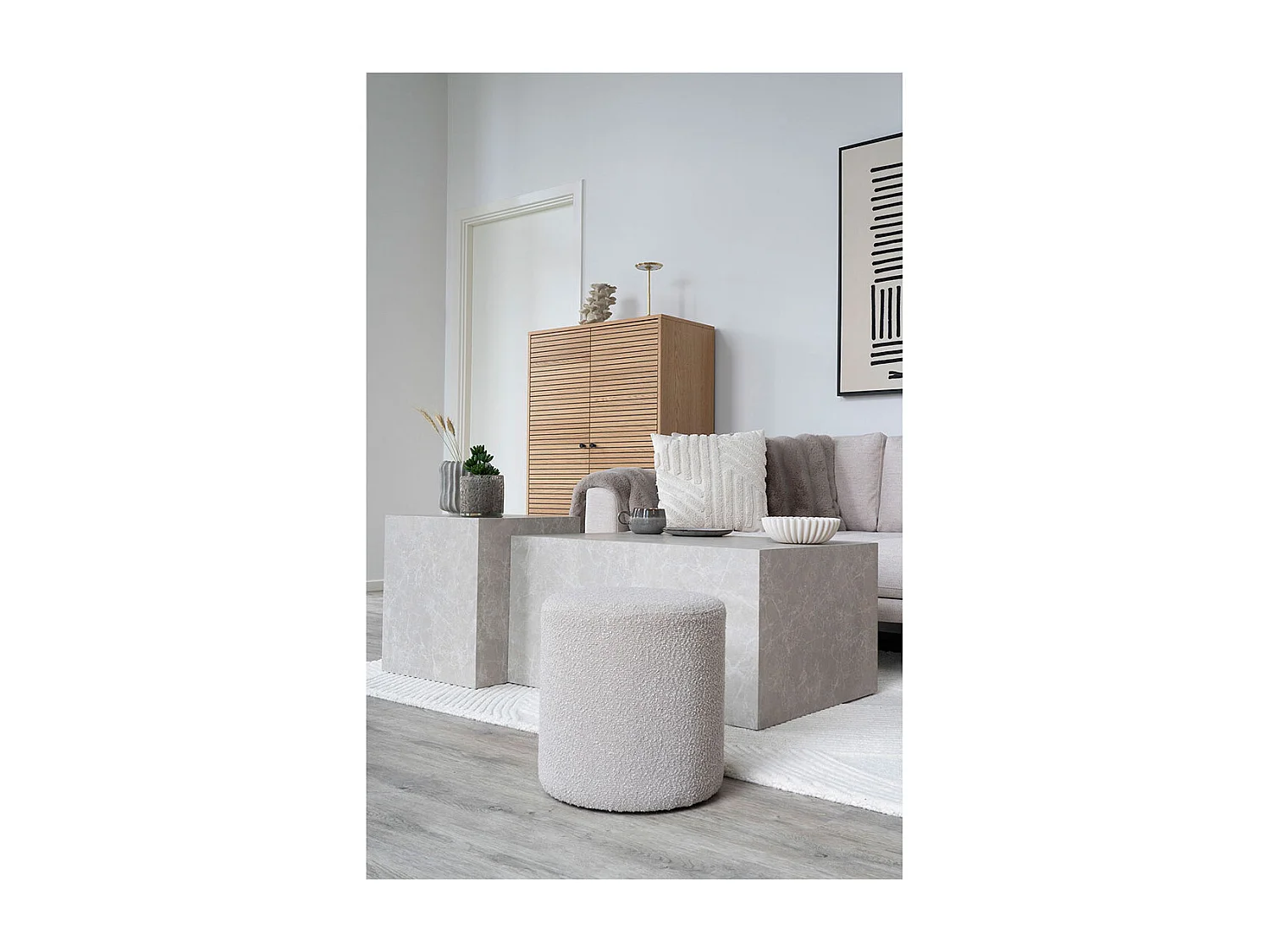 Ejby poef bouclé Ø34cm beige.