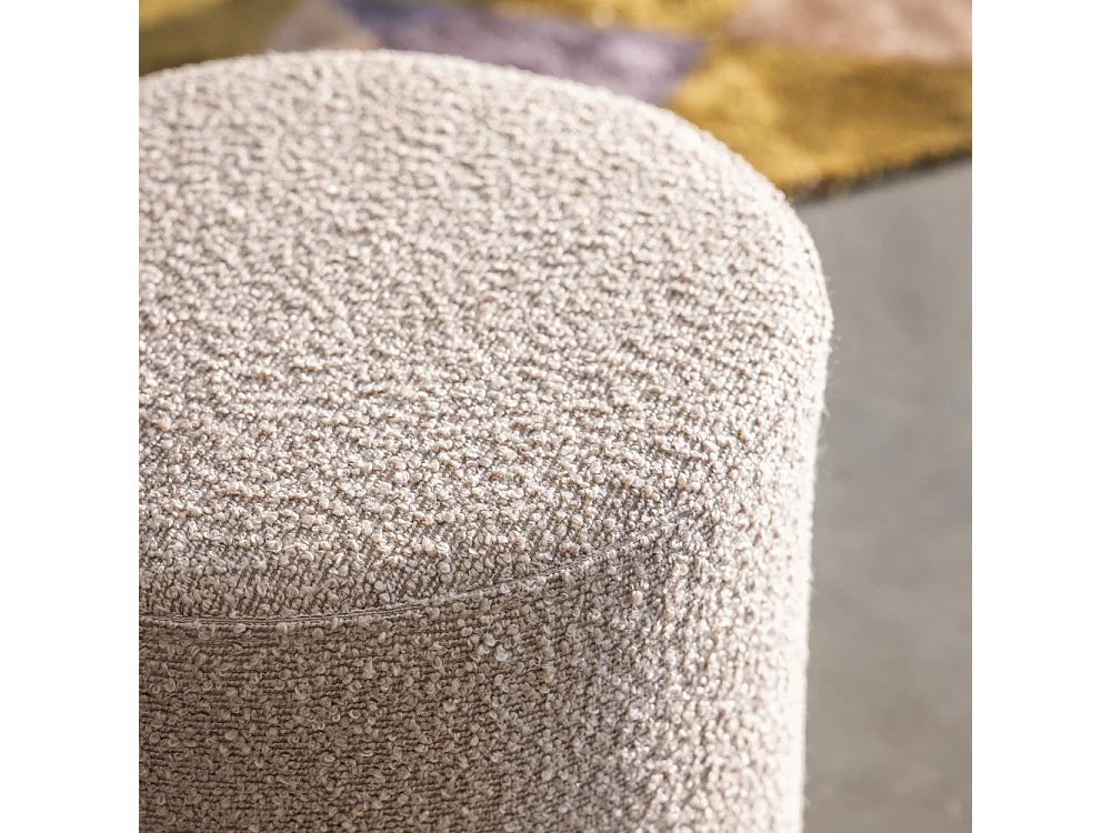 Ejby - Pouf rond en tissu bouclette ø34cm - Beige