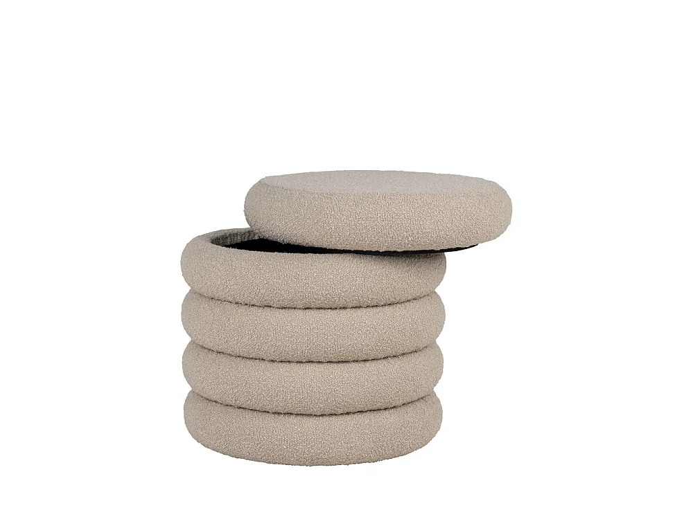 Brooklyn - Pouf coffre rond en tissu bouclette ø44cm - Beige