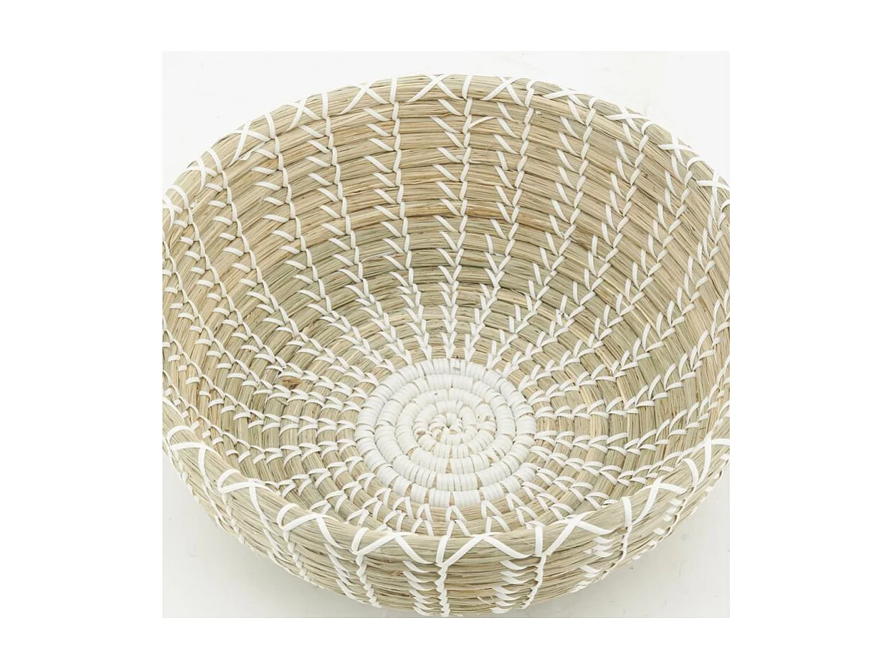 Corbeilles de rangement en jonc naturel et liens blanc