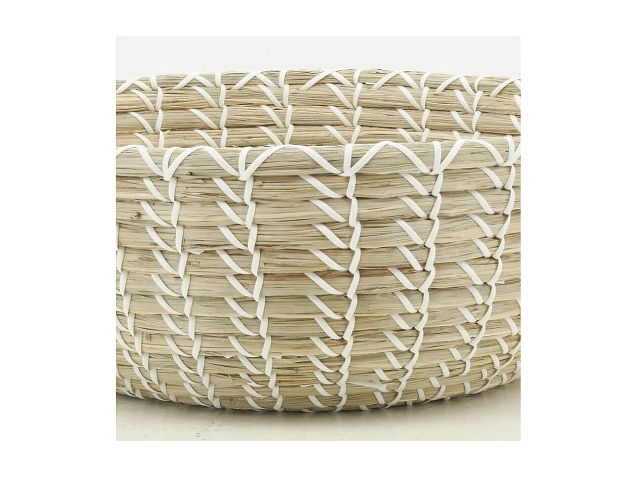 Corbeilles de rangement en jonc naturel et liens blanc