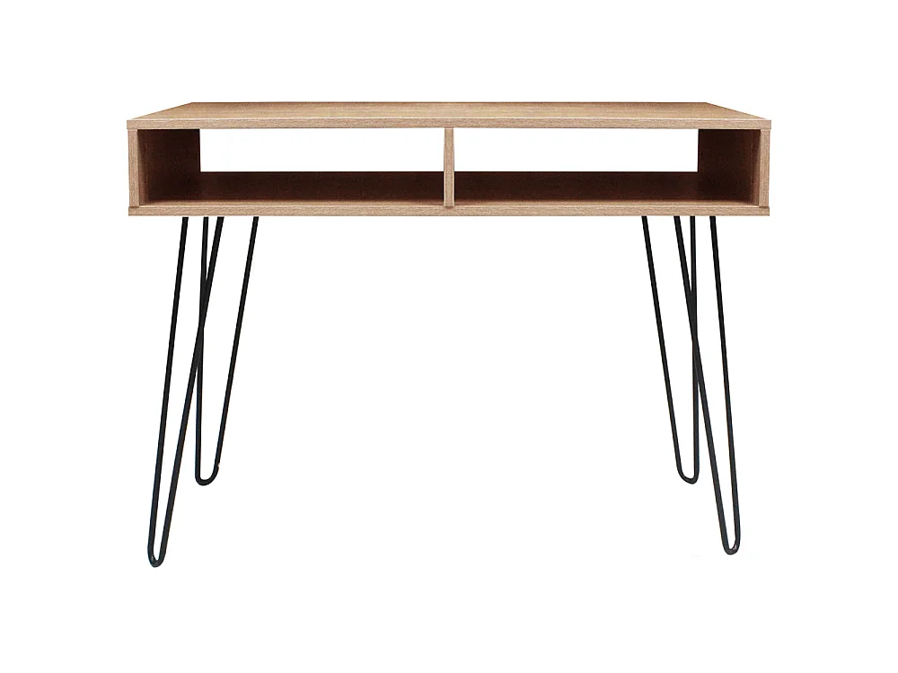 Schreibtisch - Bürotisch in Nussbaum / Schwarz mit 2 offenen Fächern und Metallbeinen, 100x40 cm - ORIANIS