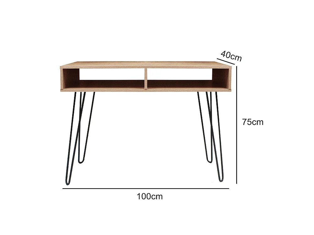 Schreibtisch - Bürotisch in Nussbaum / Schwarz mit 2 offenen Fächern und Metallbeinen, 100x40 cm - ORIANIS
