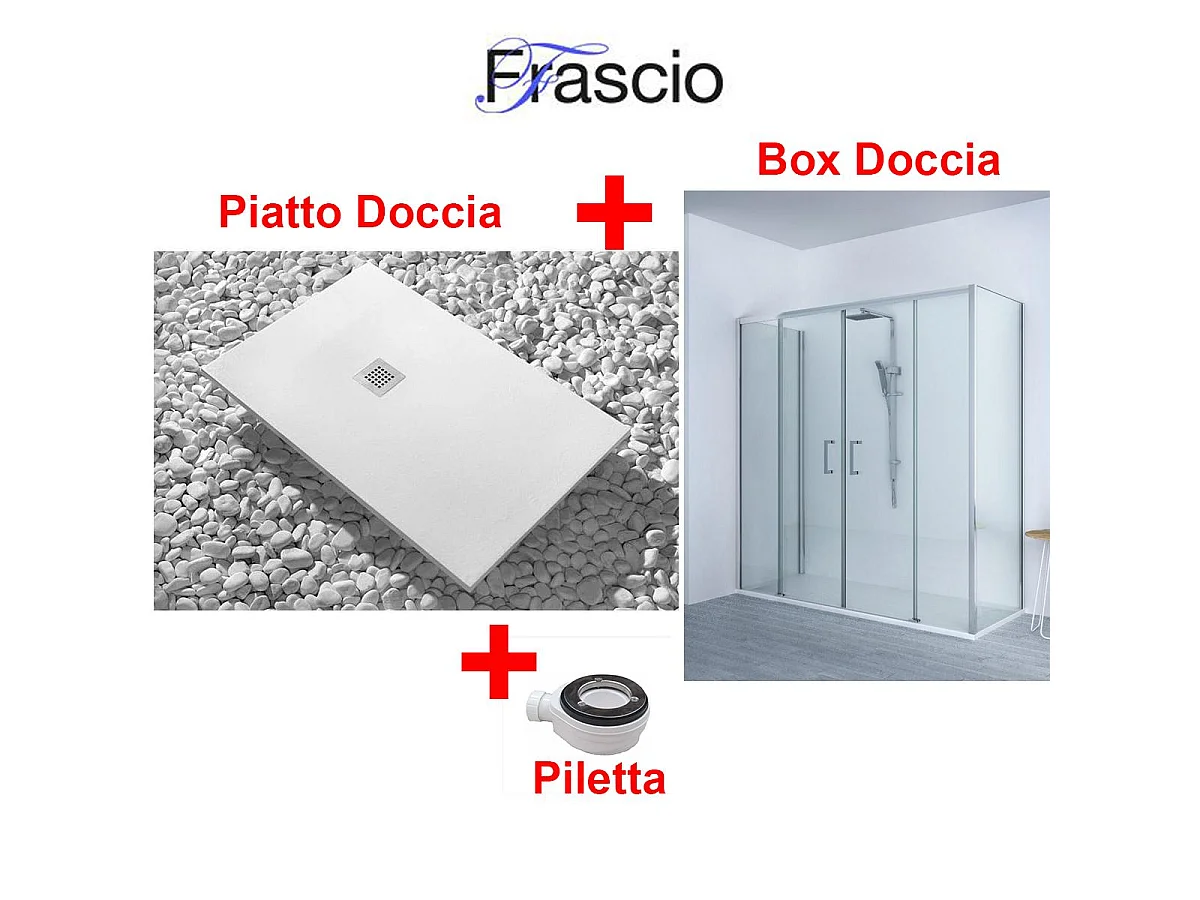 Piatto Doccia 65X160 cm Vulcano Line Extra Slim Bianco + Box doccia 65x160 cm Alto 200 cm Con Un Cristallo Fisso e Apertura centrale a 4 Cristalli