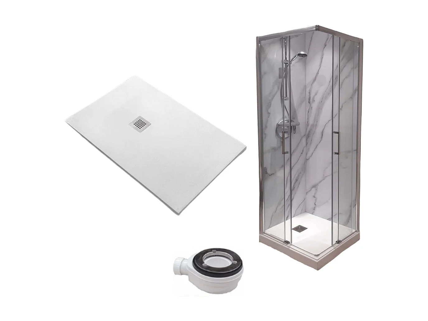 Receveur de Douche 75X130 cm Ligne Vulcano Extra Fin Blanc + Cabine de Douche 75x130 cm Haut 200 cm Avec Ouverture d'Angle