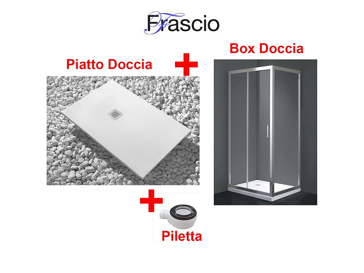 Receveur de Douche 90X130 cm Vulcano Line Extra Slim Blanc + Cabine de Douche 90x130 cm Hauteur 200 cm Avec Une Vitre Fixe et Ouverture Façade avec 2 Cristaux