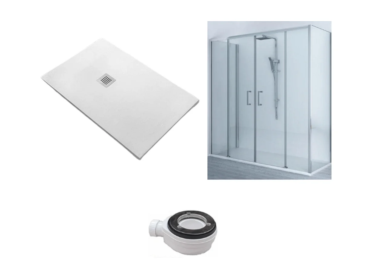 Receveur de Douche 95X170 cm Ligne Vulcano Extra Slim Blanc + Cabine de Douche 95x170 cm Hauteur 200 cm Avec Un Verre Fixe et Ouverture Centrale avec 4 Cristaux