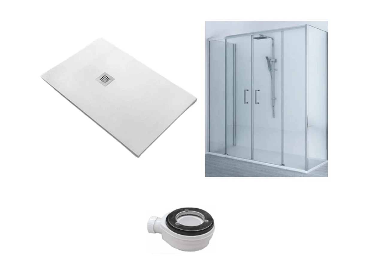 Piatto Doccia 85X140 cm Vulcano Line Extra Slim Bianco + Box doccia 85x140 cm Alto 200 cm Con Un Cristallo Fisso e Apertura centrale a 4 Cristalli