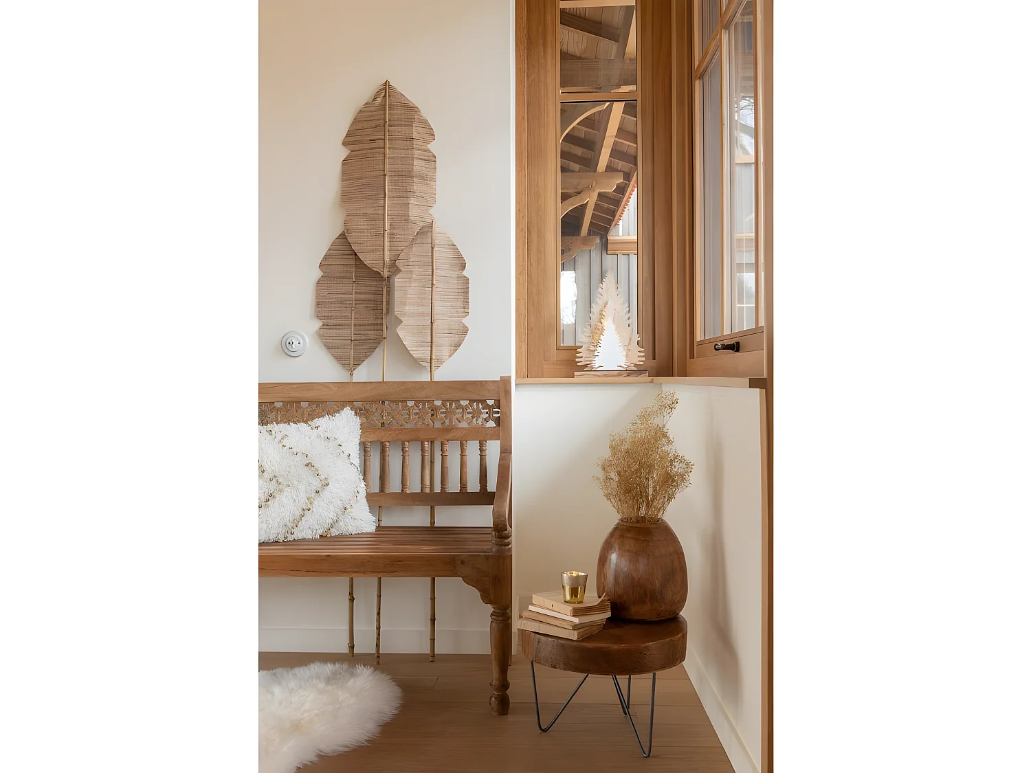 Maceta de madera de paulownia marrón 24x24x26cm