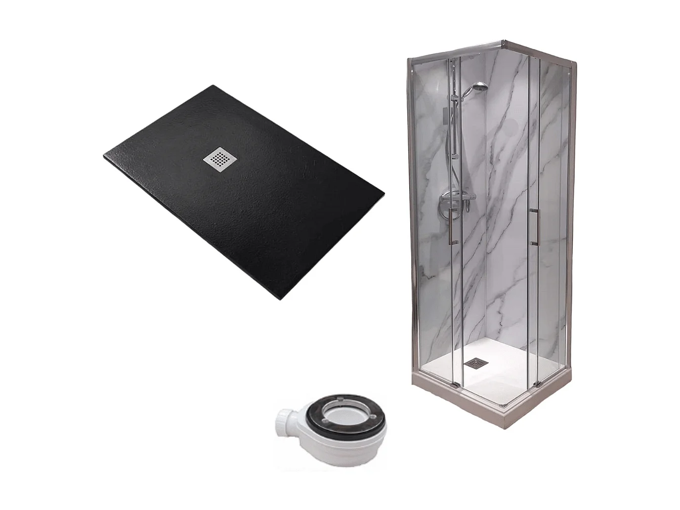 Receveur de Douche 70X70 cm Ligne Vulcano Extra Fin Noir + Cabine de Douche 70x70 cm Haut 200 cm Avec Ouverture d'Angle
